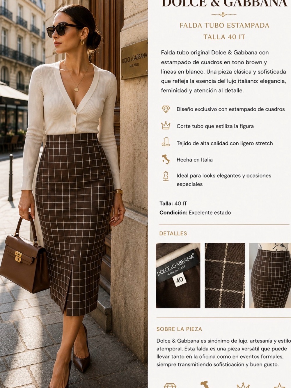 Dolce & Gabbana Brown Checked Pencil Skirt with White Windowpane